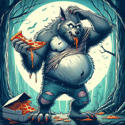 Chubby Wolfer Dire eating pizza