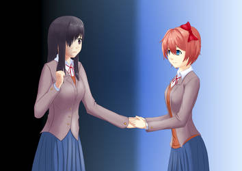 Sayori invites Hanako by kuroiZ64