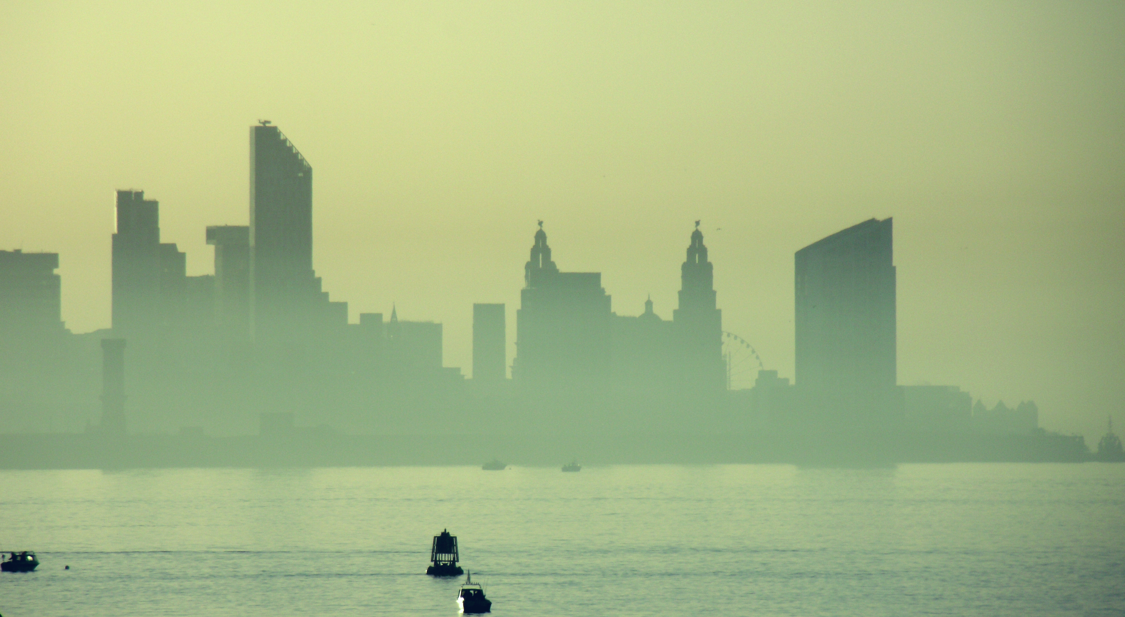 Liverpool skyline in the fog