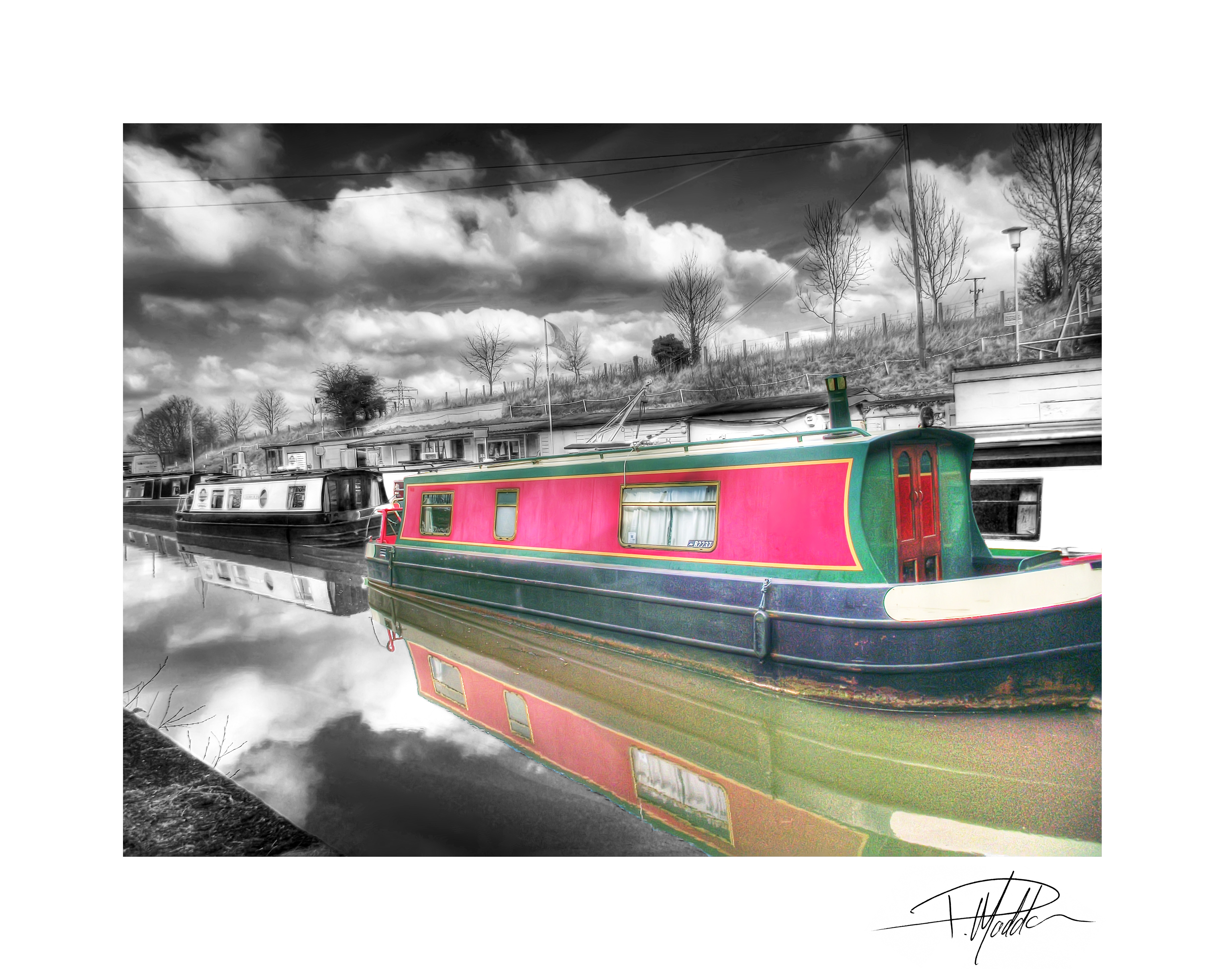 Canal barges - Tonemapped - Colour on B+W