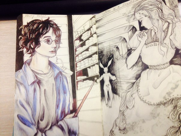 old Harry Potter and Alice sketches