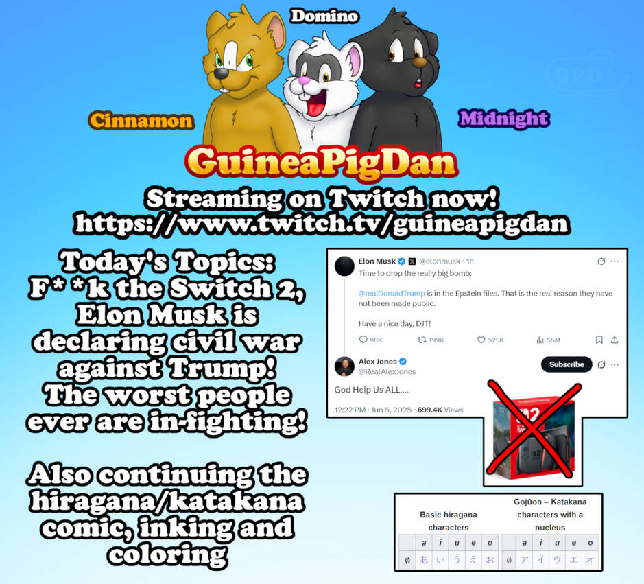 Twitch: Elon breaks America and hiragana/katakana by GuineaPigDan on Twitch: Elon breaks America and hiragana/katakana by GuineaPigDan on