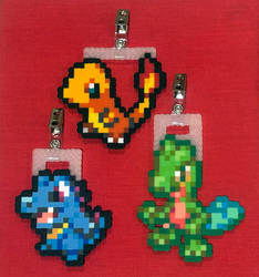 Starter Pokémon perler bead badges