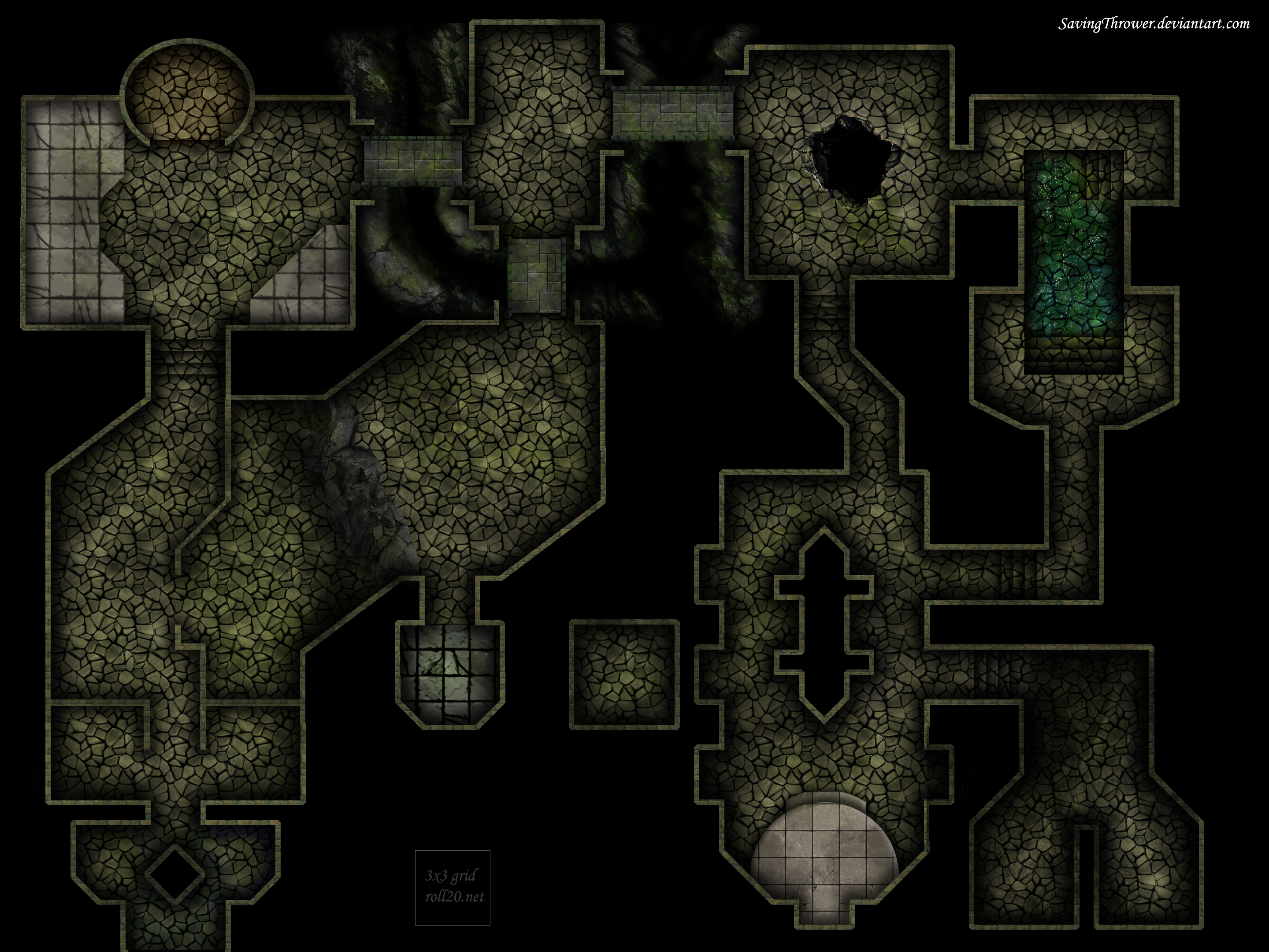 Clean dark dungeon map for online DnD / Roll20 by SavingThrower on