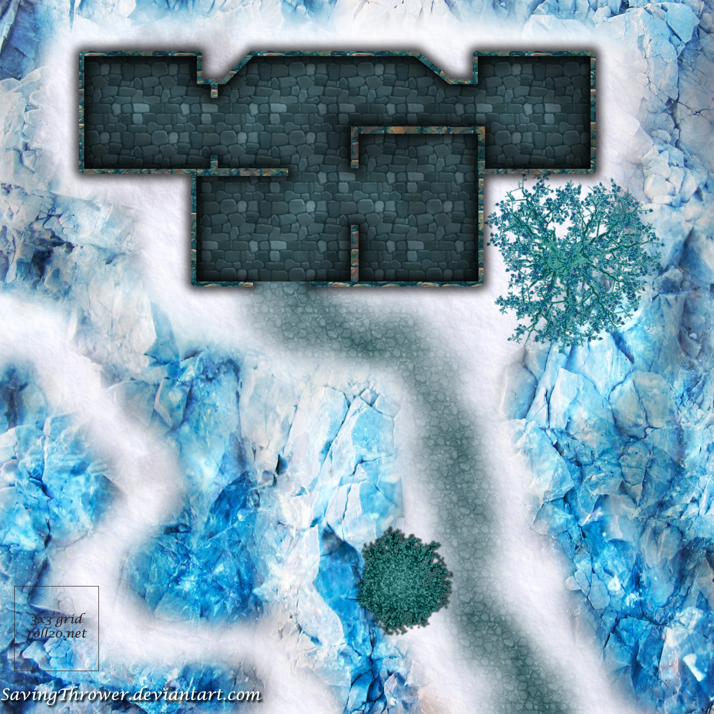 Clean ice fort battlemap for DnD / roll20