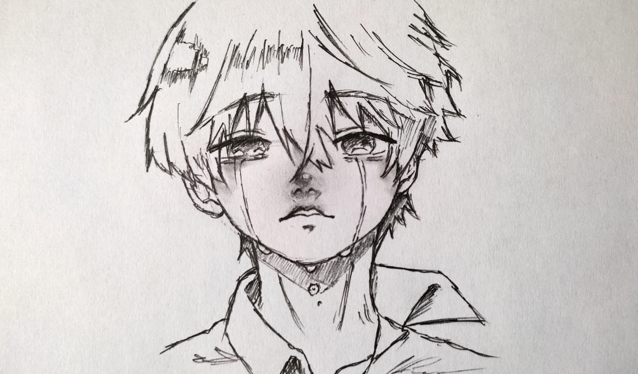 how to draw sad anime boy step by step
