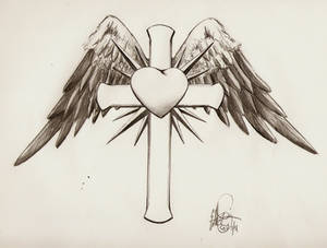 Cross with wings and heart