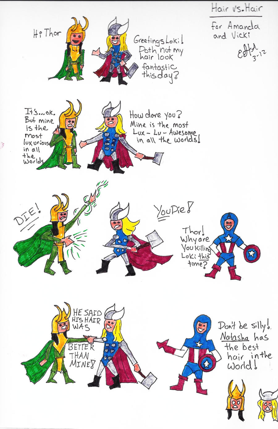 Thor and Loki Hair Fight (colored)