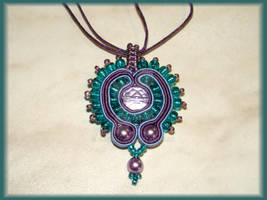 Purple and emerald soutach pendant