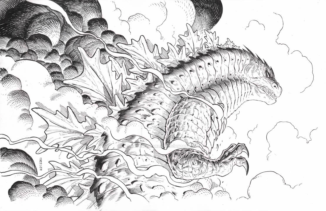 Godzilla Ink Drawing by MatthewWarlick on DeviantArt
