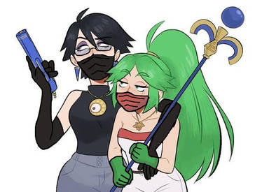 Bayonetta and Palutena in surgical mask