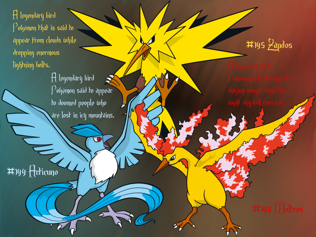 Kanto Legendary Birds Trio GIMP Wallpaper