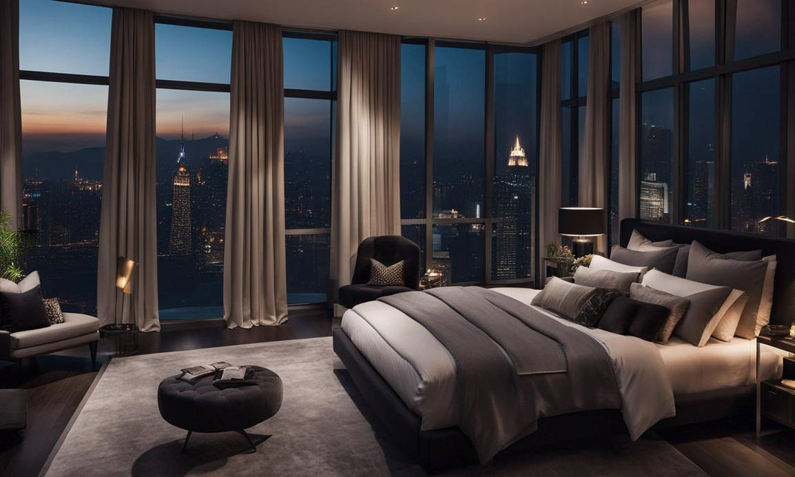 Illustration of High-Rise Penthouse Apartments With Amenities