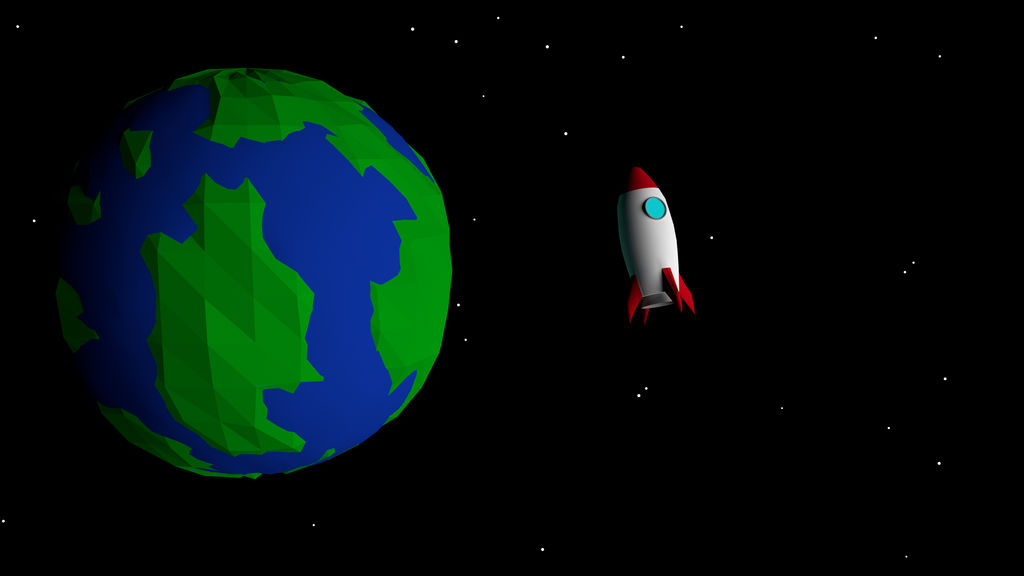 Cartoon Earth and Rocket