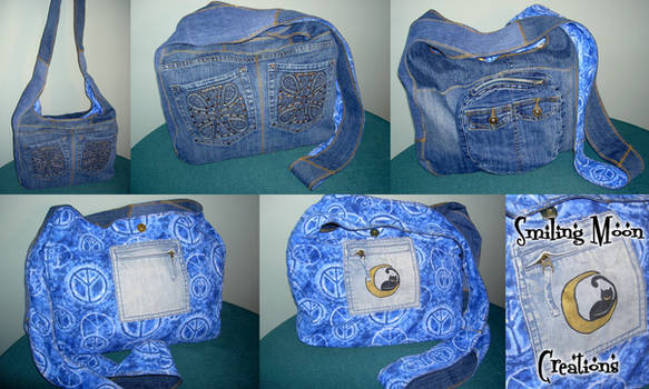Peace Denim Hobo Bag