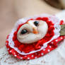 Barn owl brooch with playing card