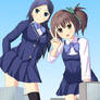 Giant schoolgirls in city