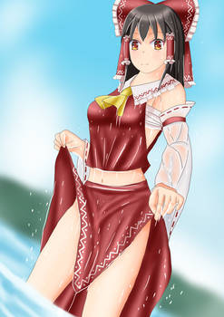 Reimu wet with clothes