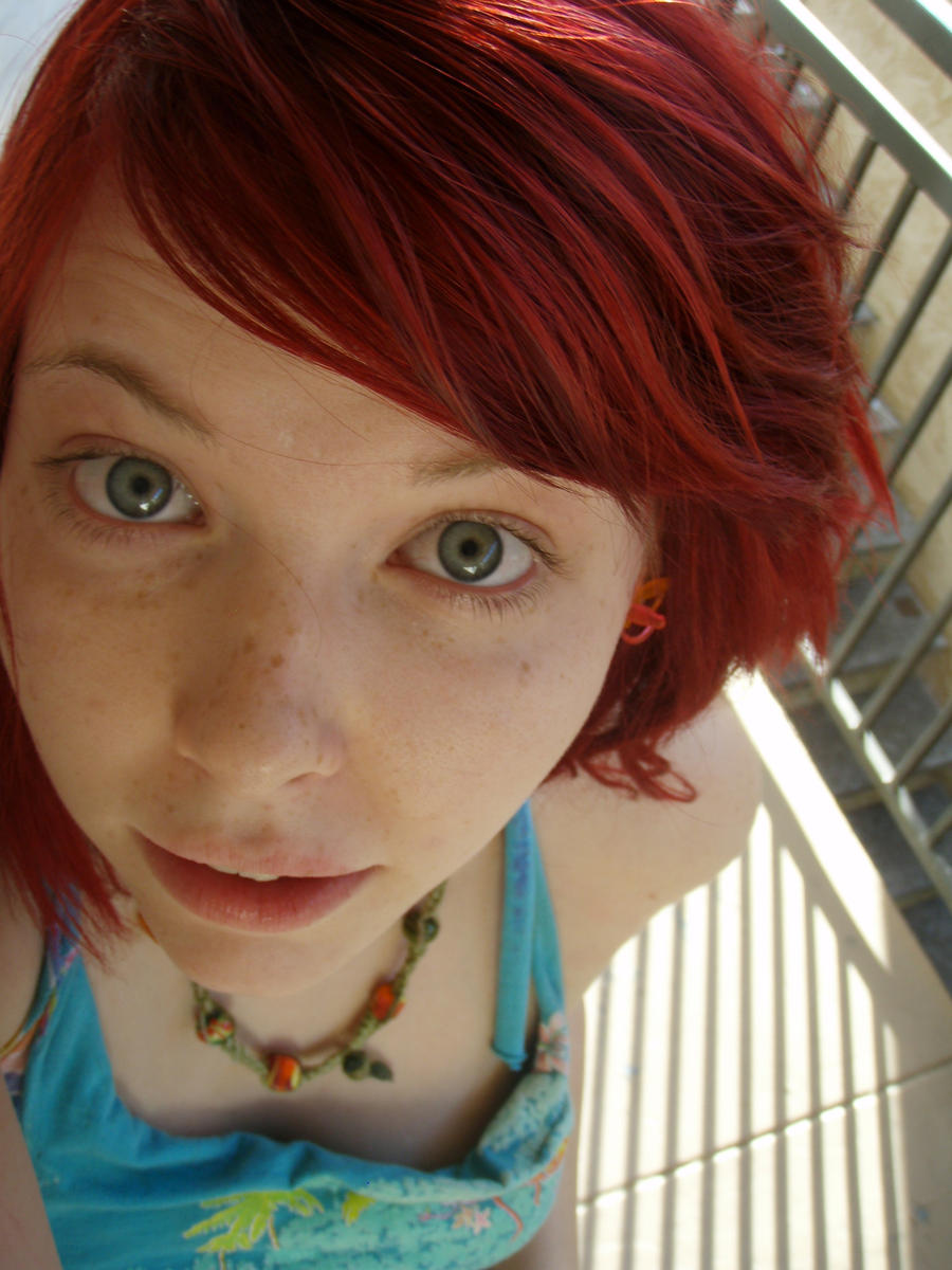 Gray eyes and red hair