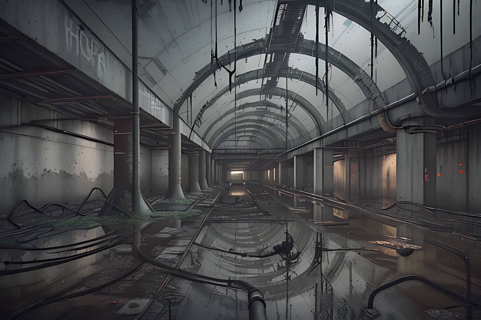 Flooded-underground-technical-tunnels-abandoned-in