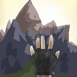 Hand reaching for the mountains