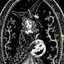 Girl witch with pumpkin, Halloween illustration