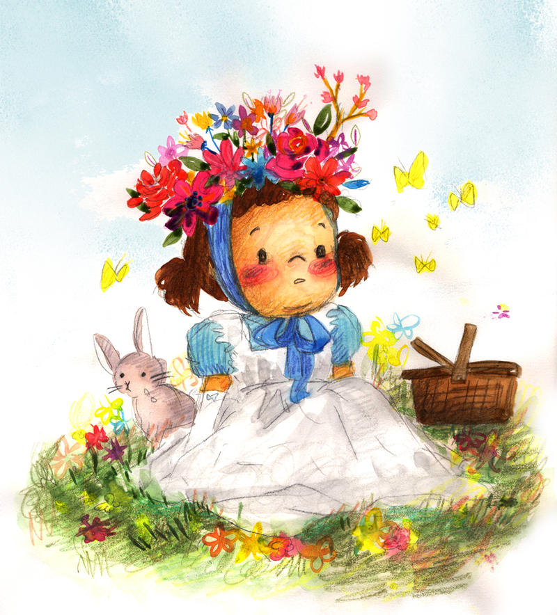 A little girl and spring flowers by funkyatelier