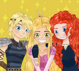 Astrid, Rapunzel and Merida