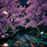 A bioluminescent sakura lotus trees surround a sec
