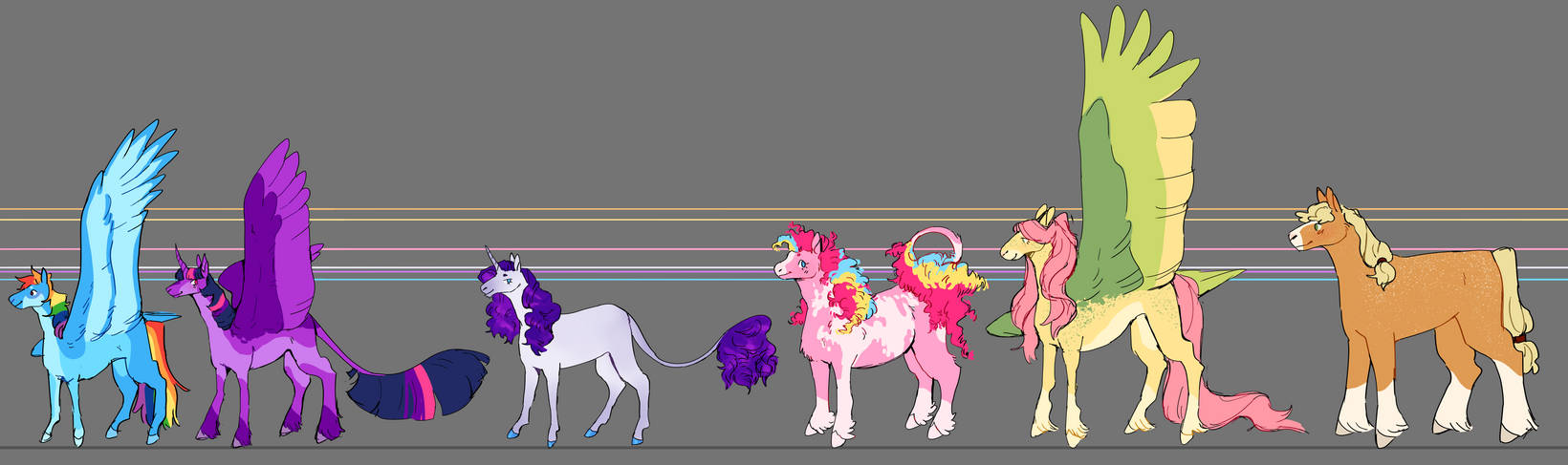 Mane 6 redesign lineup by BirdCanArt on DeviantArt