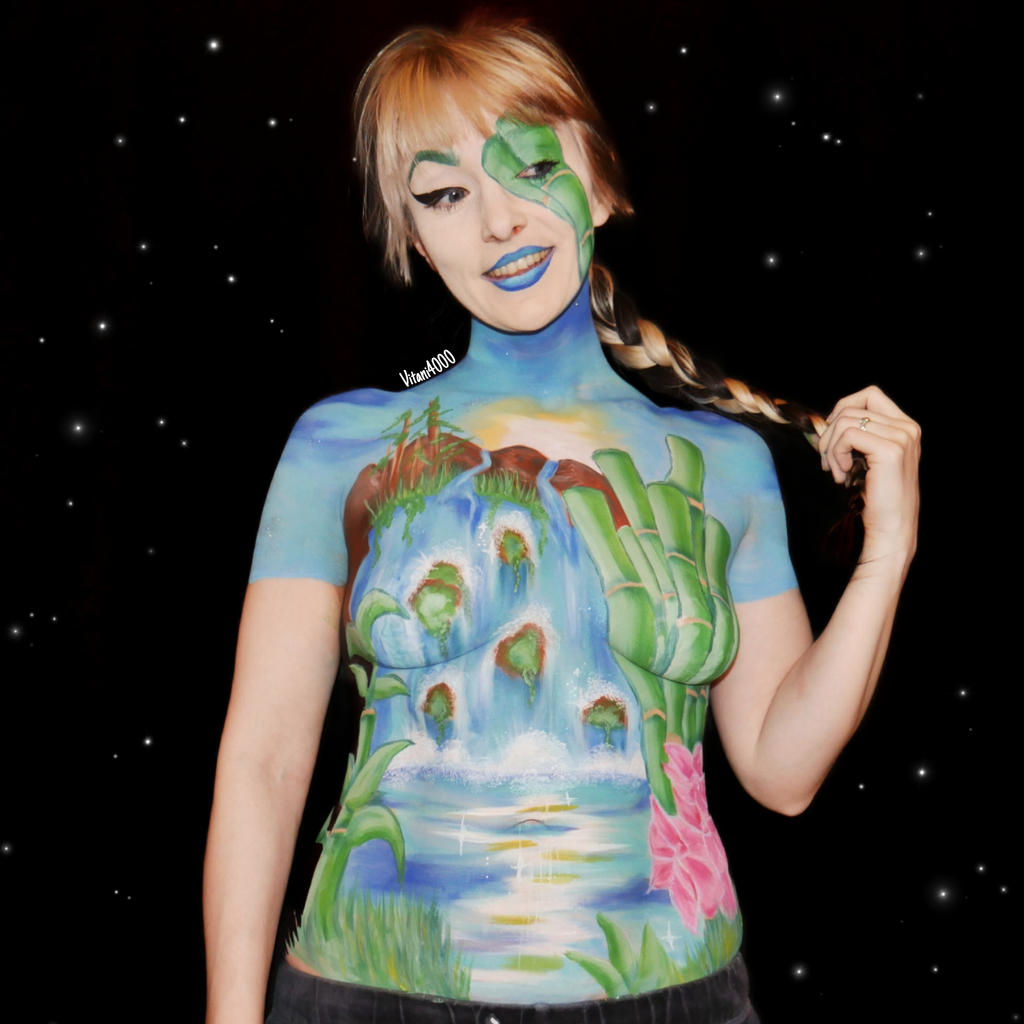 Bamboo and waterfall landscape - Bodypaint