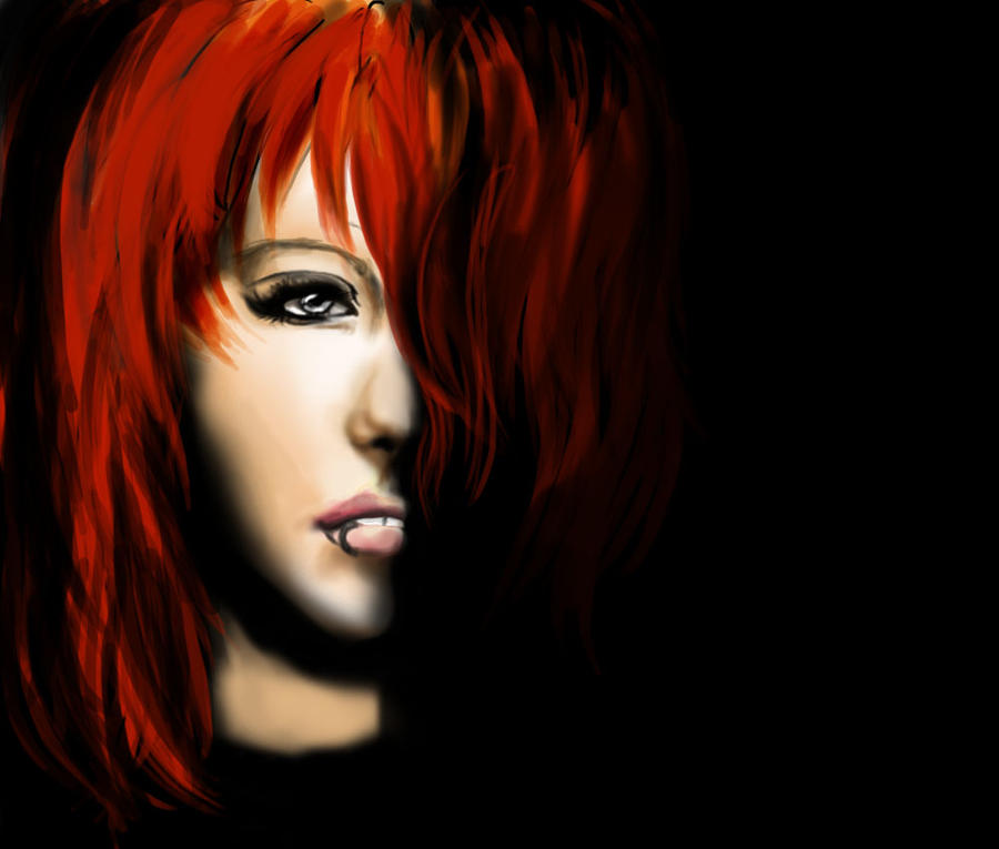 red girl in the dark