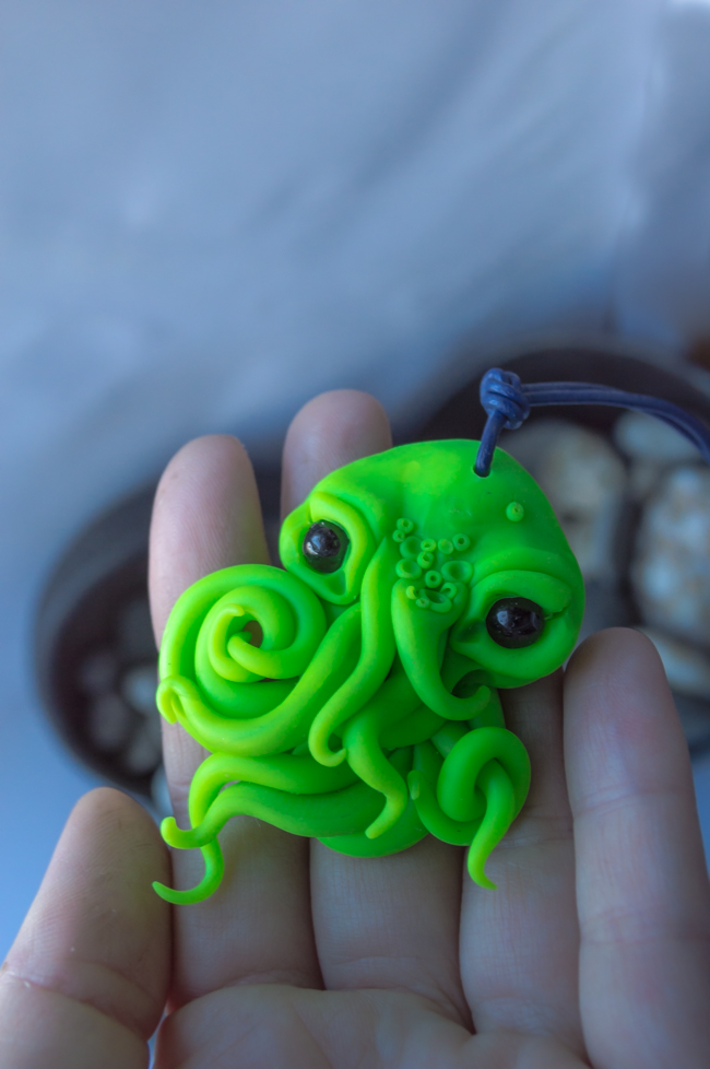 octopus light green neon glowing bright