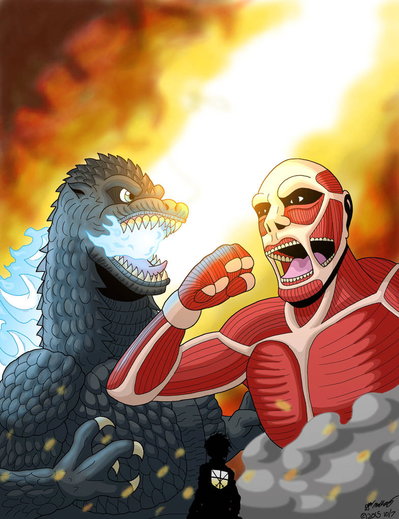 Годзилла против титанов. Colossal Titan vs Godzilla. Годзилла против колоссального титана. Годзилла колоссальный Титан. Годзилла 2014 против колоссальный Титан.