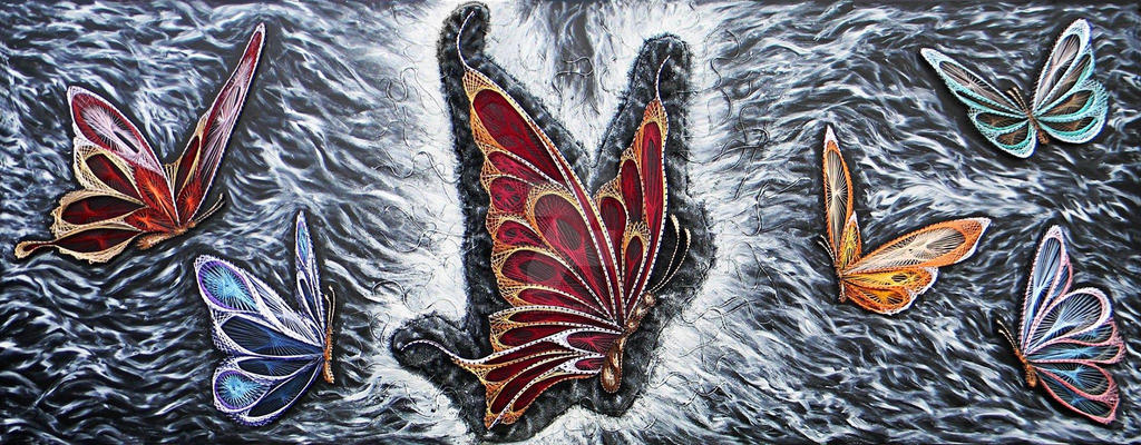 Butterflyes landscape string art 1,80cm/70cm by TheoIordan on
