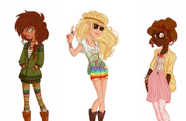 Hipster PJ girls by GildingofNightfall