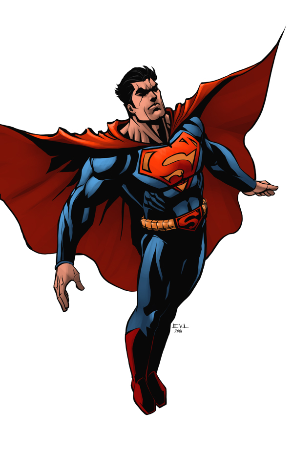one muscle, Powerful Superman in a dynamic flying pose, with a confident  and determined expression on his face. His iconic red and blue superhero  costume is highly detailed, mostrando as texturas e