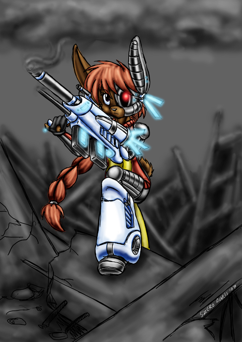 Cyborg bunny with big gun