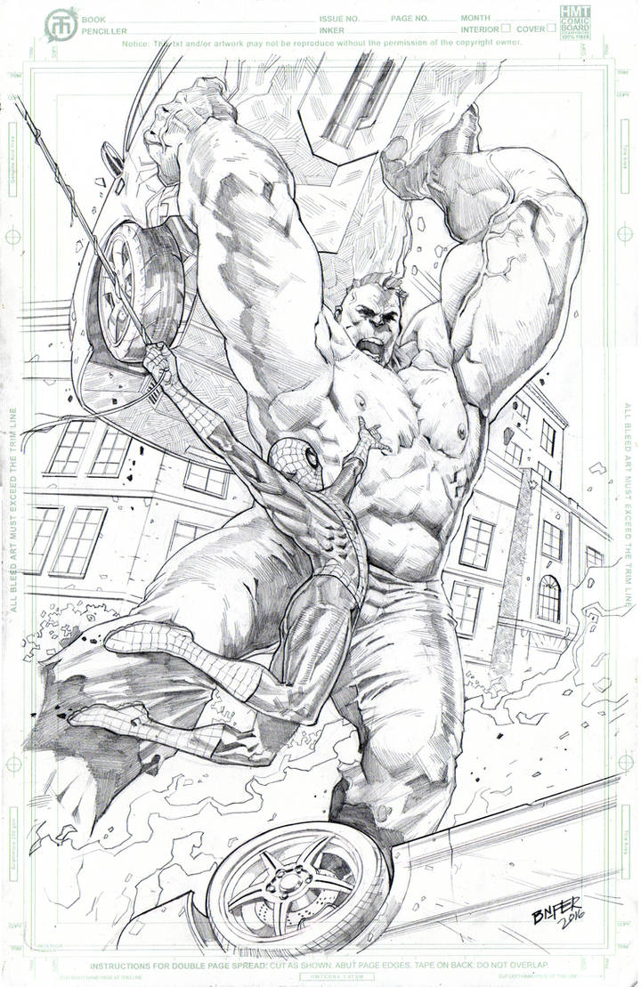 Spidey Vs Hulk 11x17 HMT Comic art board