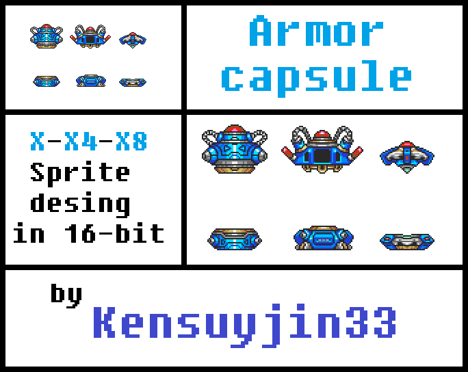 Armor Capsule (X-X4-X8) Sprites design in 16-bits