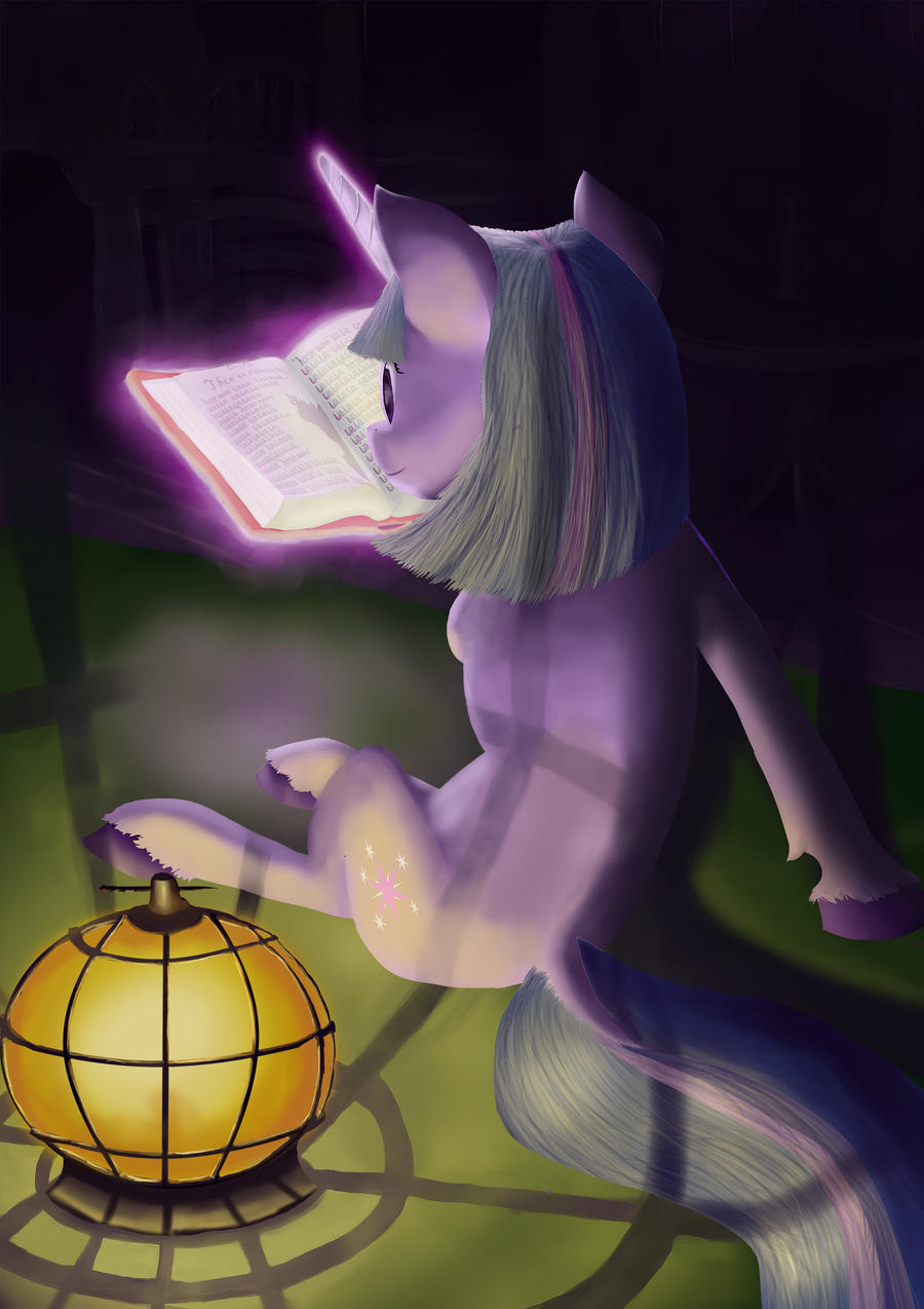 Book horse reading in dark
