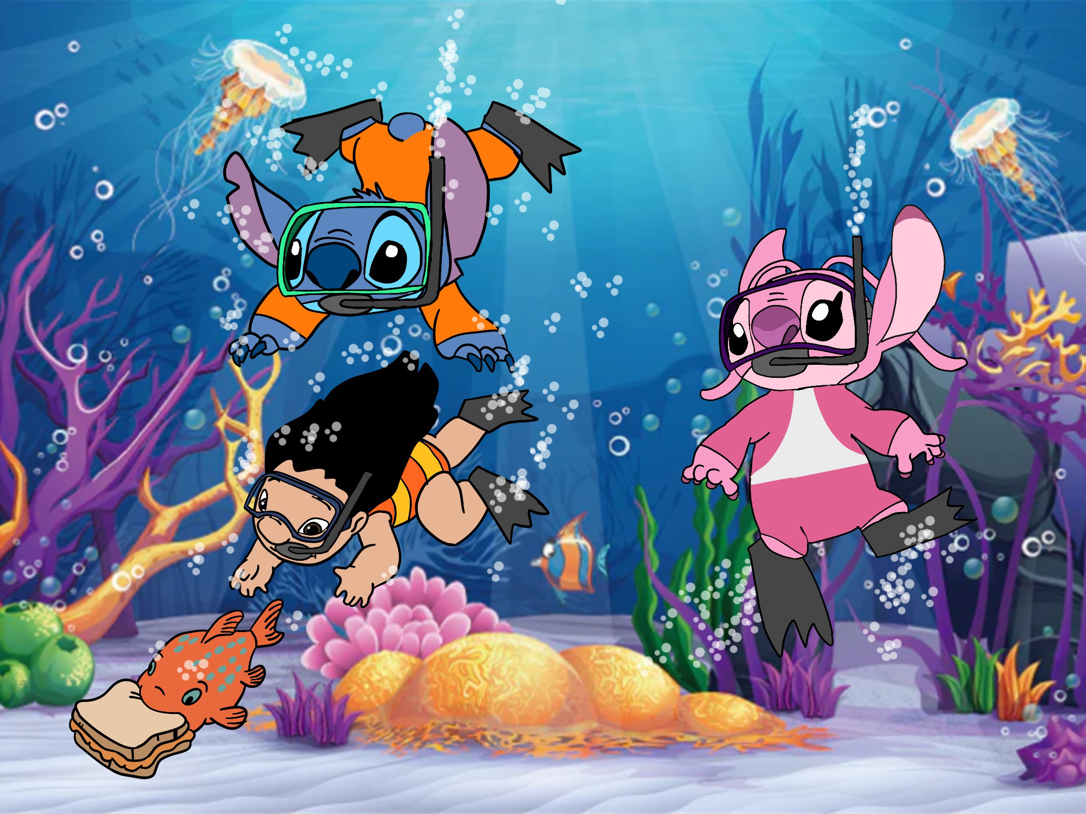 Lilo Stitch and Angel Snorkeling by JacobSantos30 on DeviantArt