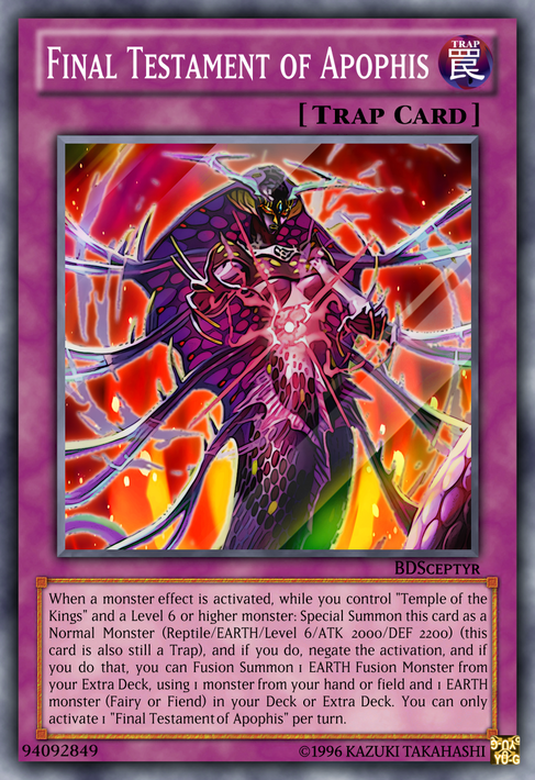 apophis yugioh card PHHY-EN097 - the Swamp Deity - Super Rare up to the number of other Continuous Traps you control Final Testament of Apophis by