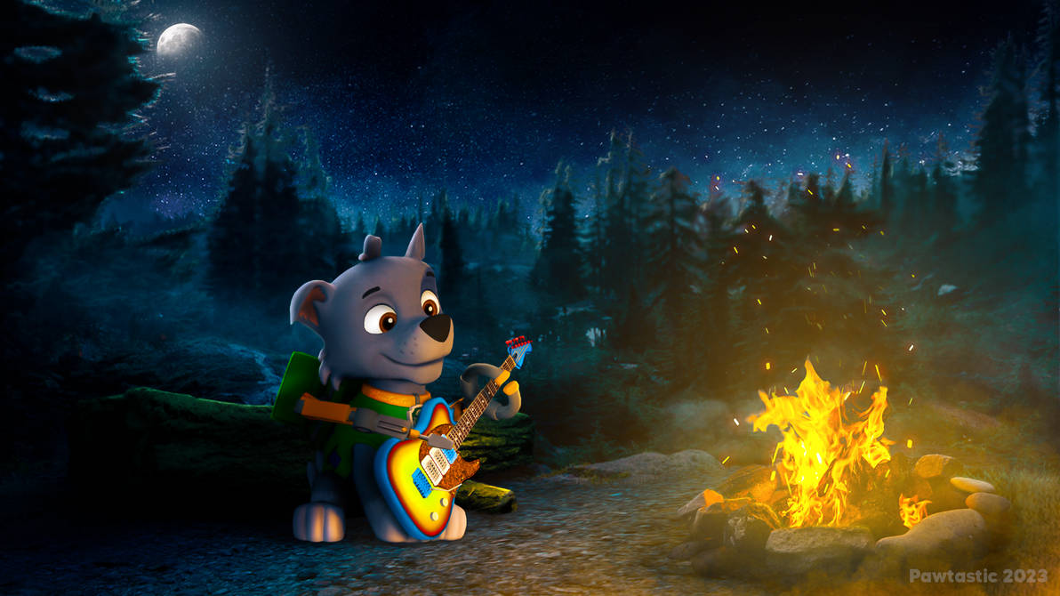 Rocky at the Campfire by Pawtastic01 on DeviantArt
