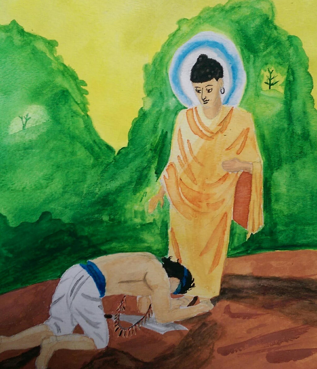 Angulimala at the feet of Buddha by CloudyTuesdays on DeviantArt
