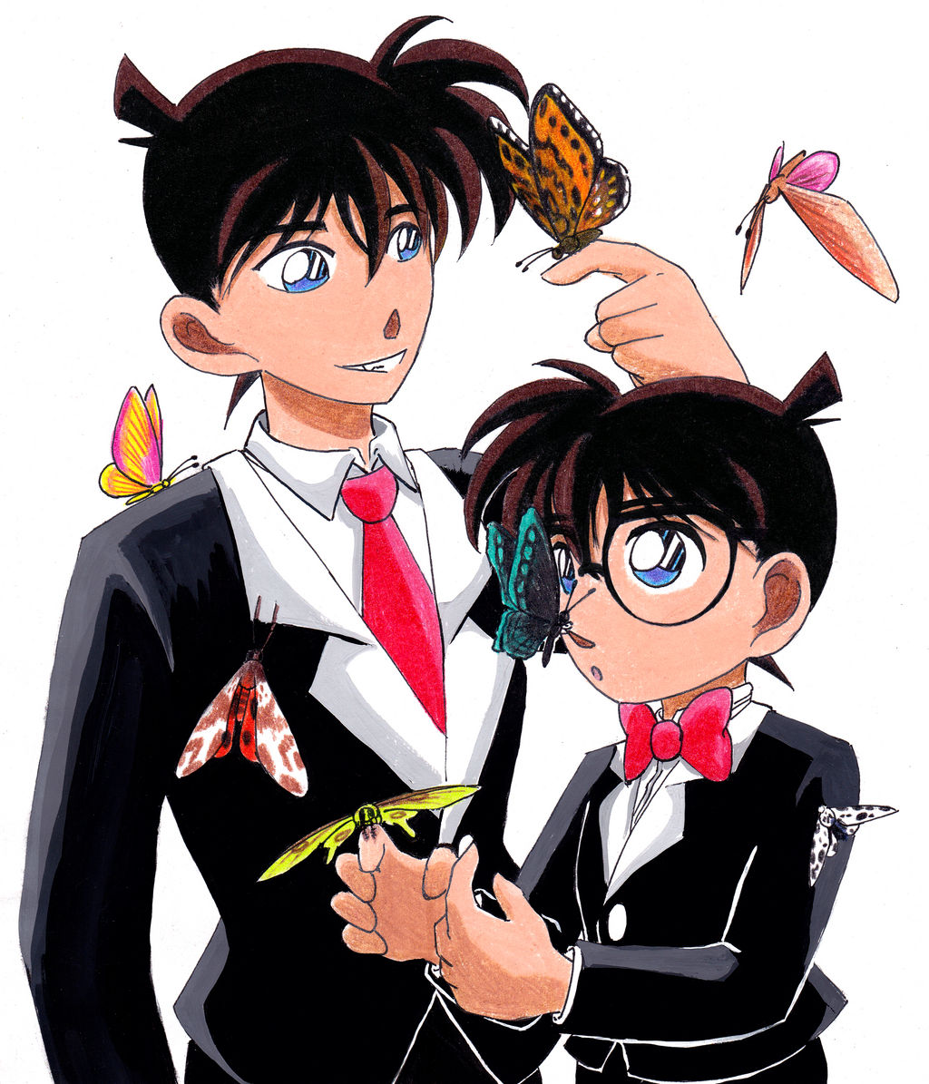 Shinichi and Conan with Butterflies/moths