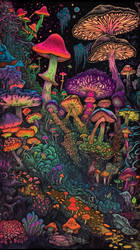 Ac1dBurN fuzzy blacklight poster of mushrooms  an 