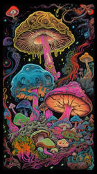 Ac1dBurN fuzzy blacklight poster of mushrooms  an 