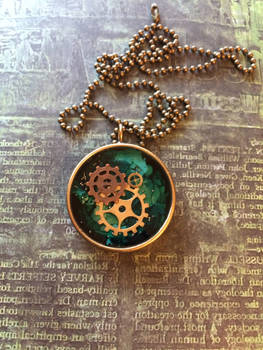 Green pendant with gears