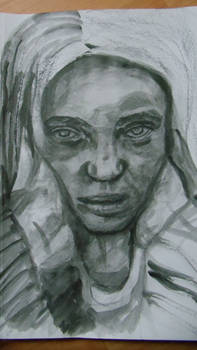 homeless girl charcoal,  Water Soluble pencils